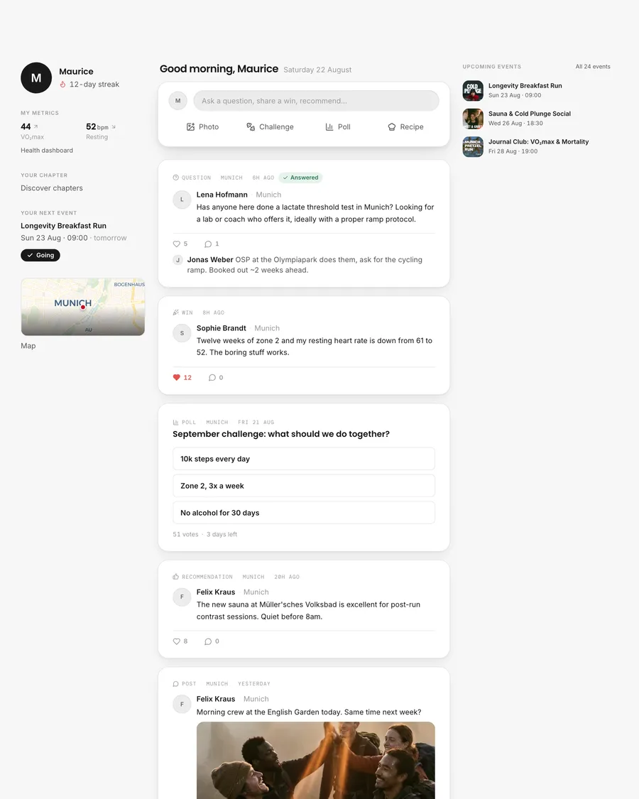Screenshot des eingeloggten Home-Feeds